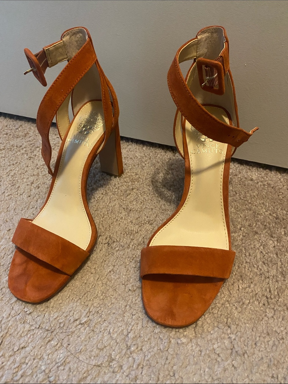 Vince Camuto Burnt Orange Suede Block Heel Sandals